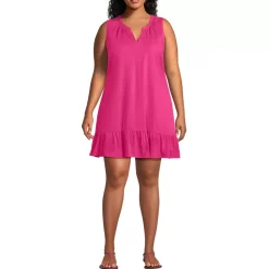 Women's Sleeveless Cotton Jersey Notch Neck Flounce Dress