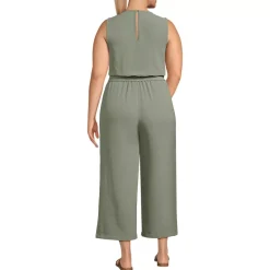 Women's Sleeveless Creaseless Wrap Jumpsuit with Smocked Waist