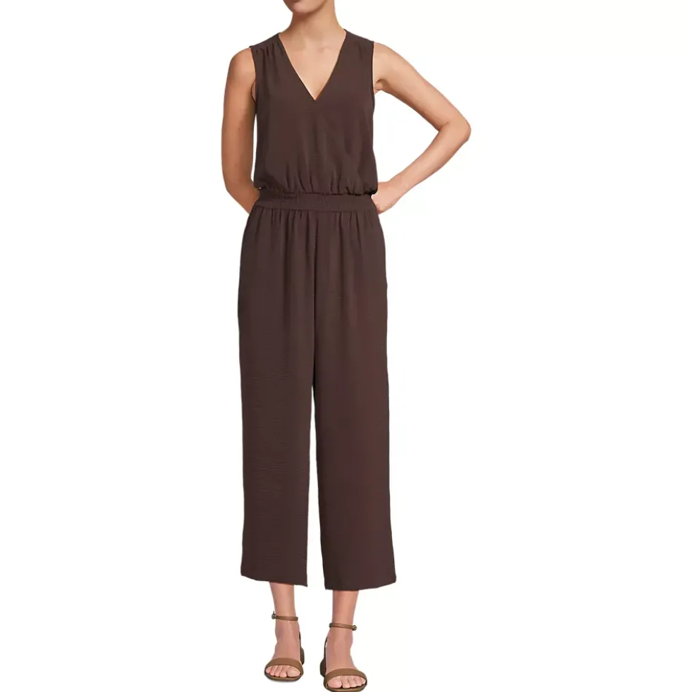 Women's Sleeveless Creaseless Wrap Jumpsuit with Smocked Waist