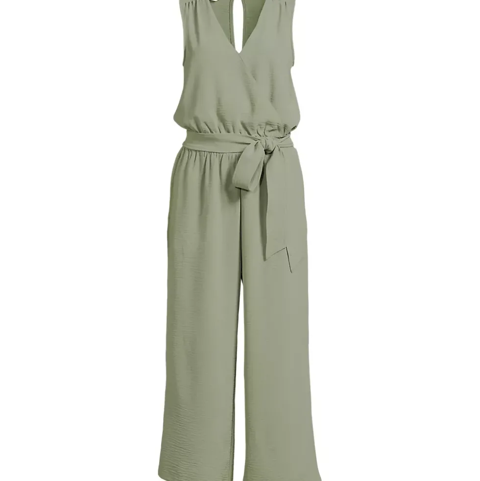 Women's Sleeveless Creaseless Wrap Jumpsuit with Smocked Waist