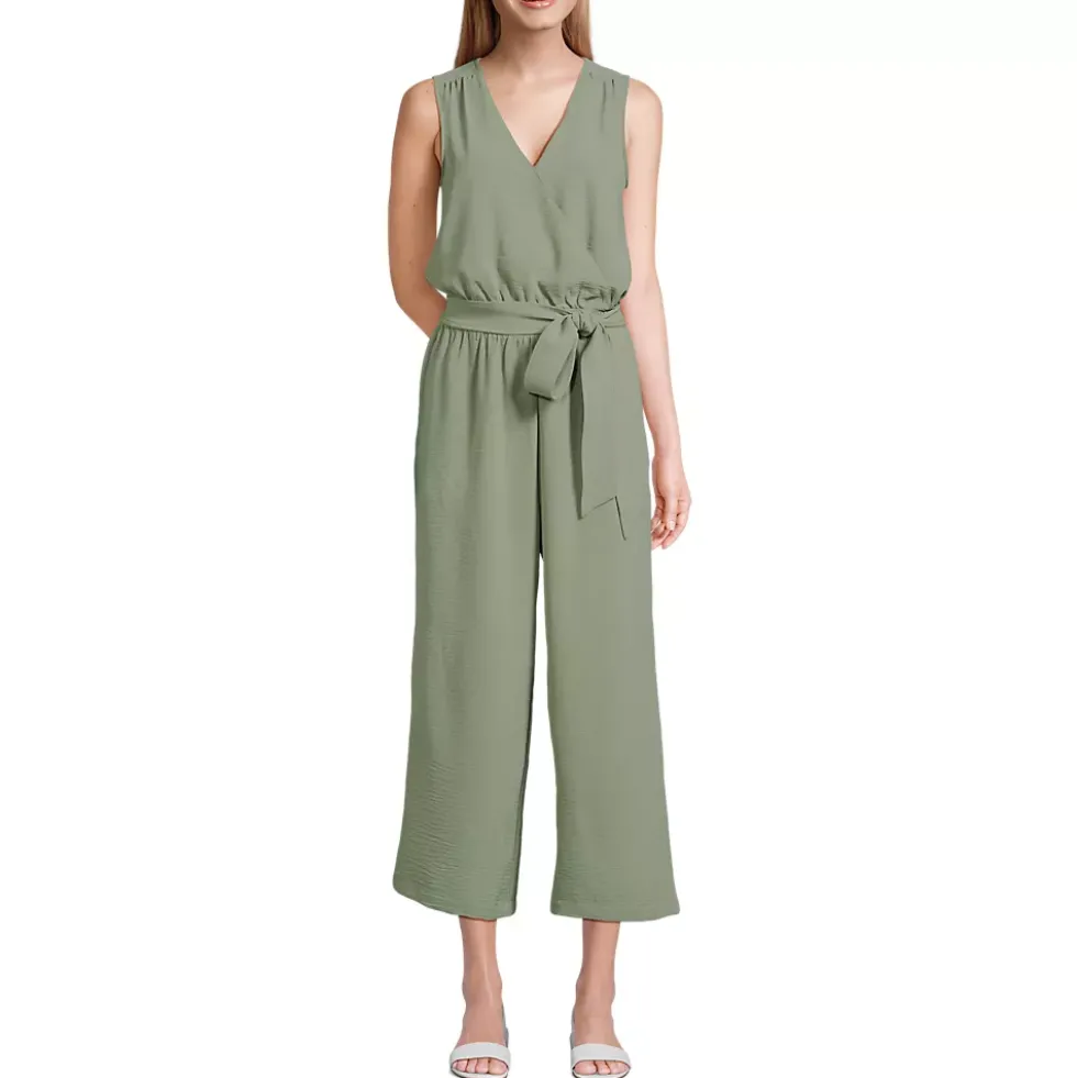 Women's Sleeveless Creaseless Wrap Jumpsuit with Smocked Waist