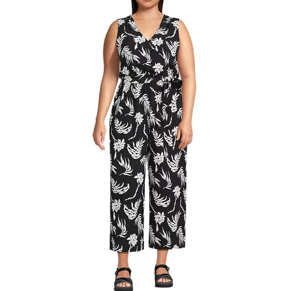 Women's Sleeveless Creaseless Wrap Jumpsuit with Smocked Waist