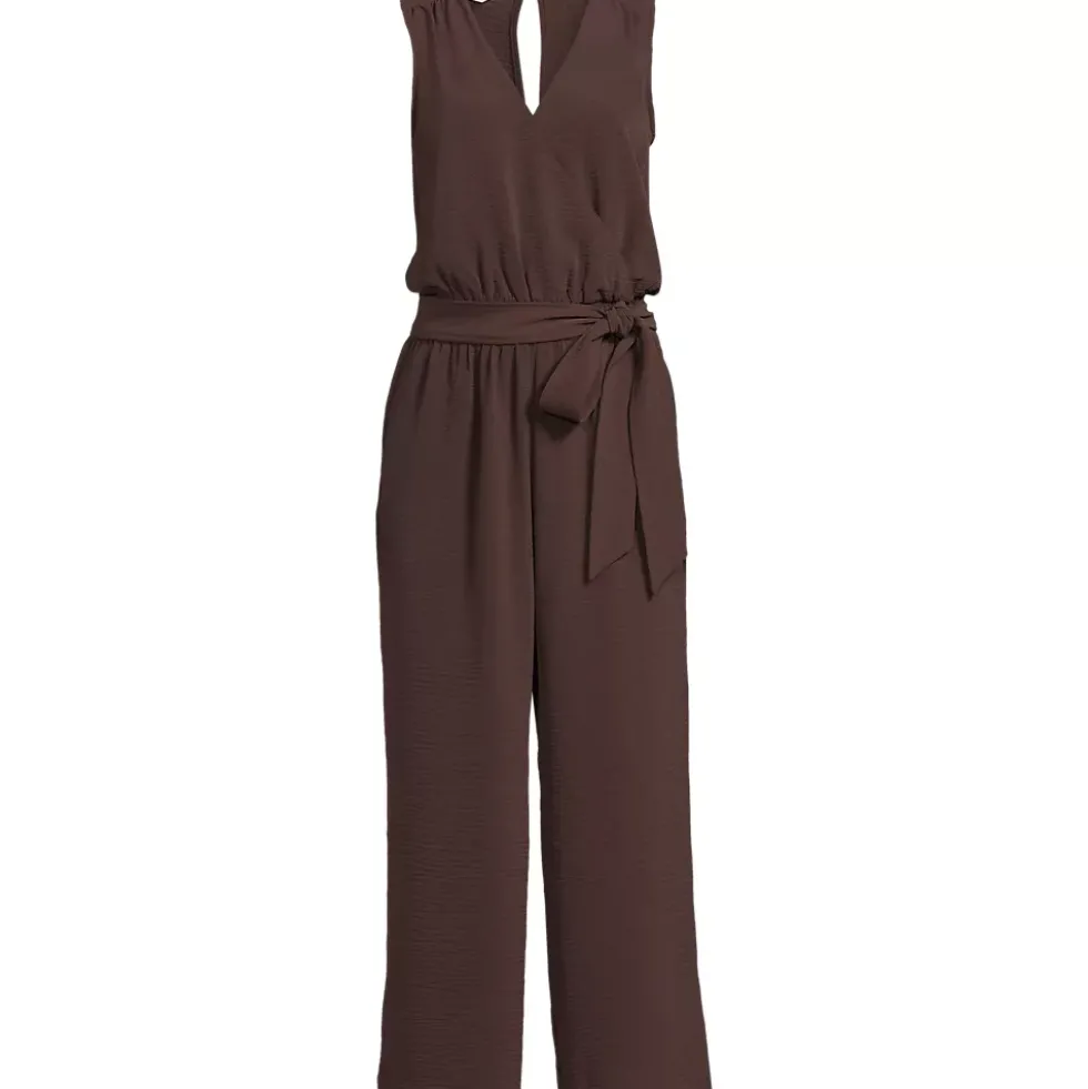 Women's Sleeveless Creaseless Wrap Jumpsuit with Smocked Waist
