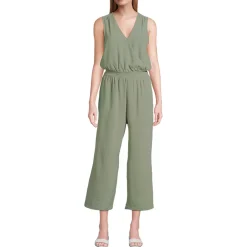 Women's Sleeveless Creaseless Wrap Jumpsuit with Smocked Waist