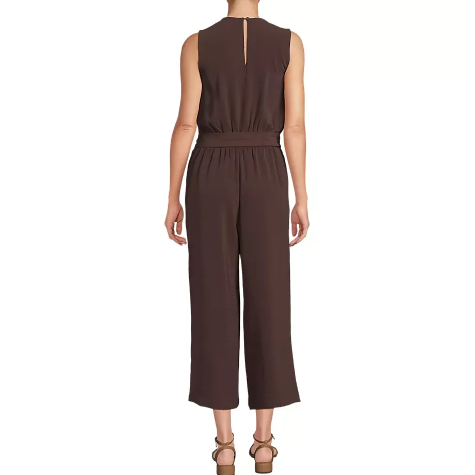 Women's Sleeveless Creaseless Wrap Jumpsuit with Smocked Waist
