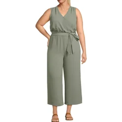 Women's Sleeveless Creaseless Wrap Jumpsuit with Smocked Waist