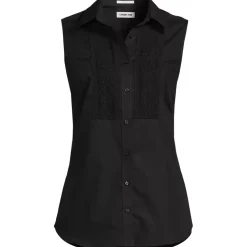Women's Sleeveless No Iron Shirt with Lace Inset