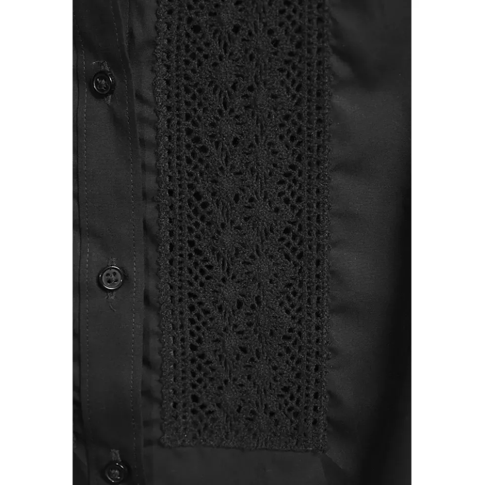 Women's Sleeveless No Iron Shirt with Lace Inset