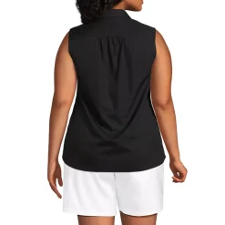 Women's Sleeveless No Iron Shirt with Lace Inset