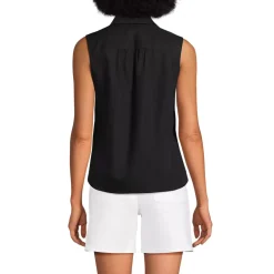 Women's Sleeveless No Iron Shirt with Lace Inset