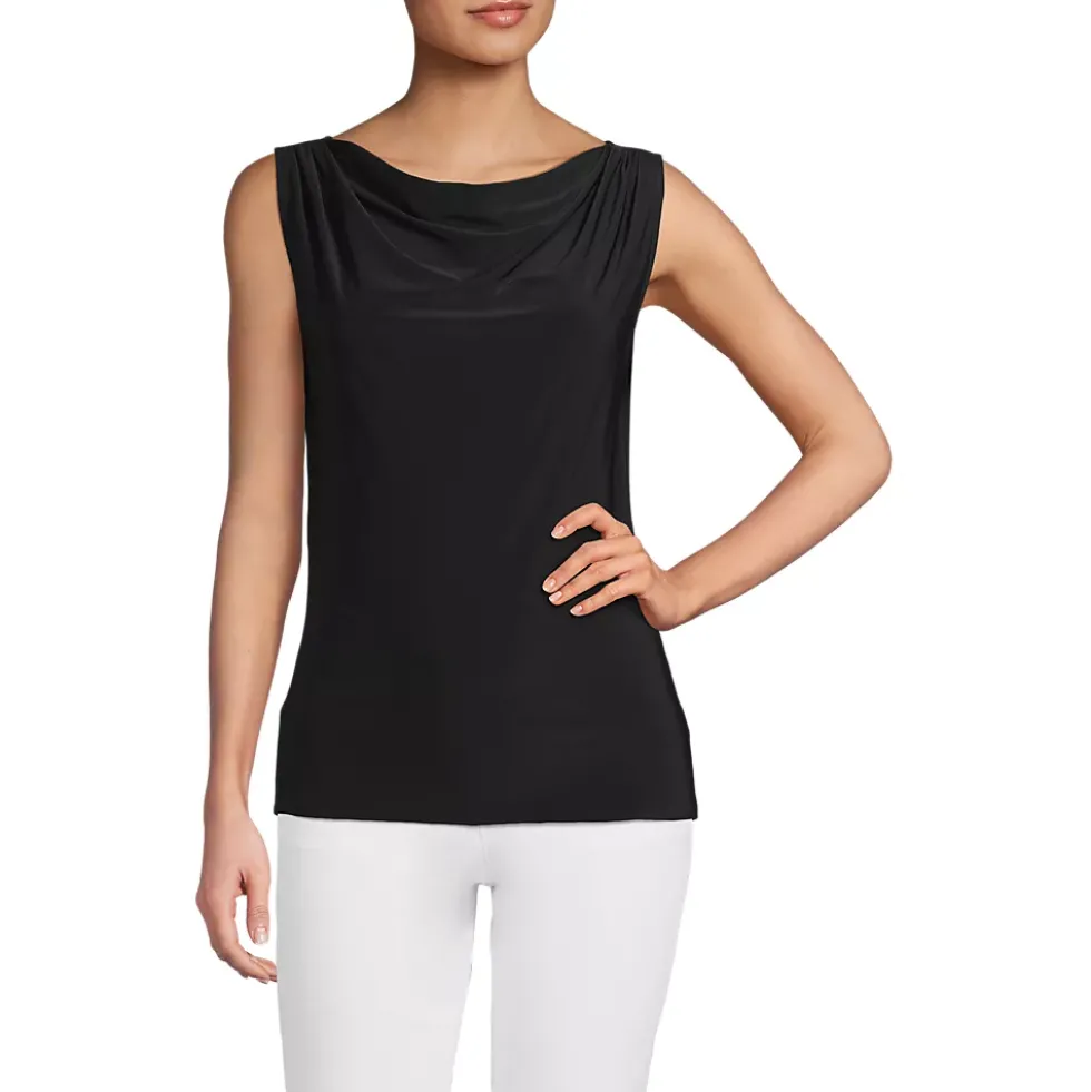 Women's Sleeveless Silky Knit Drape Front Top