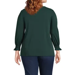 Women's 3/4 Sleeve Lightweight Jersey Button Front Top