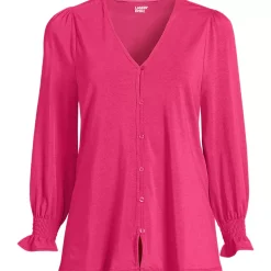 Women's 3/4 Sleeve Lightweight Jersey Button Front Top