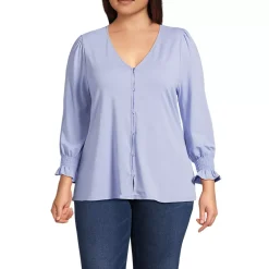 Women's 3/4 Sleeve Lightweight Jersey Button Front Top