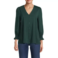 Women's 3/4 Sleeve Lightweight Jersey Button Front Top
