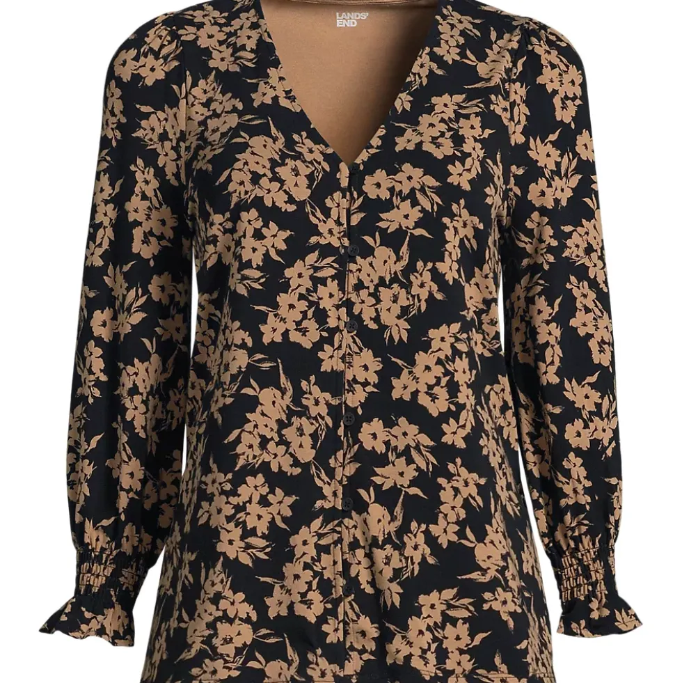Women's 3/4 Sleeve Lightweight Jersey Button Front Top