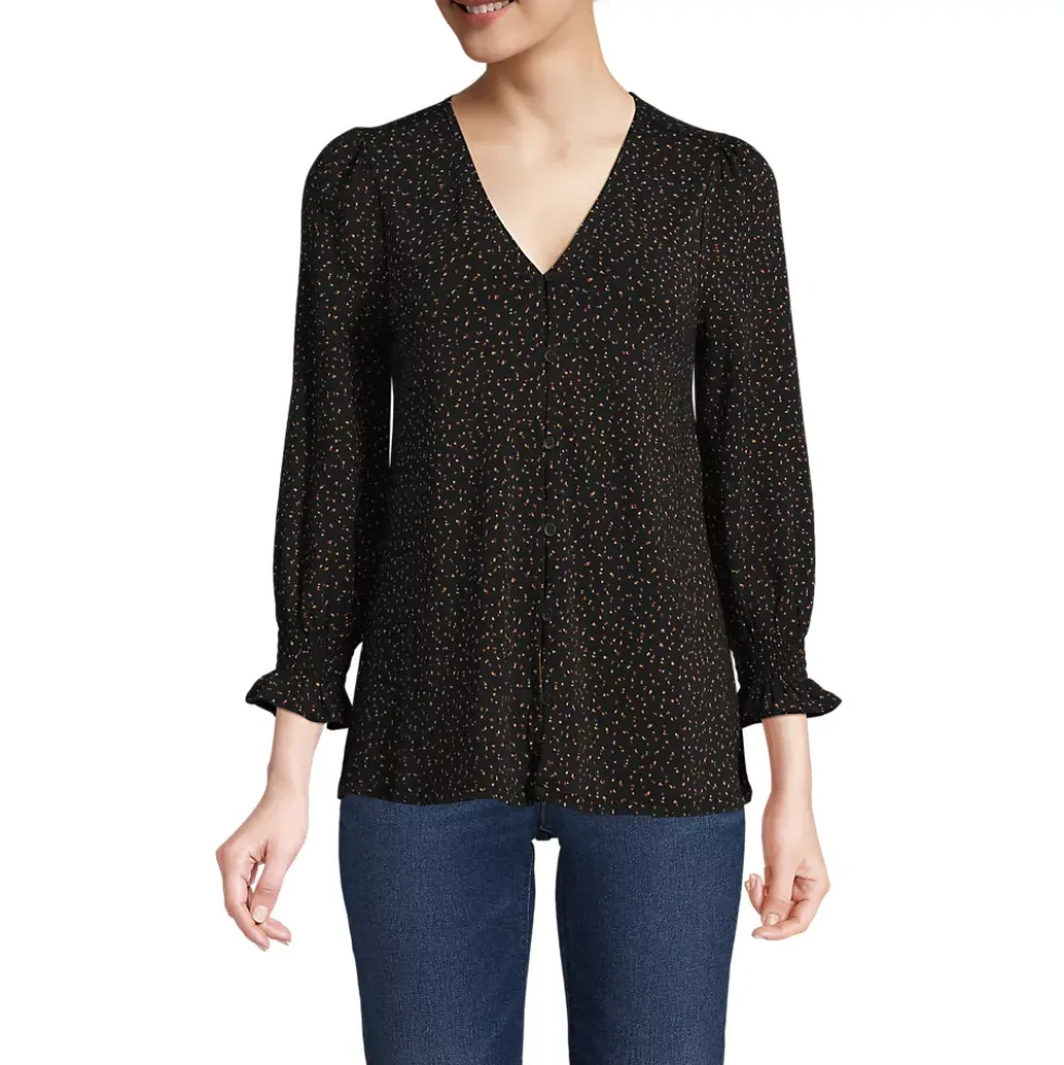 Women's 3/4 Sleeve Lightweight Jersey Button Front Top