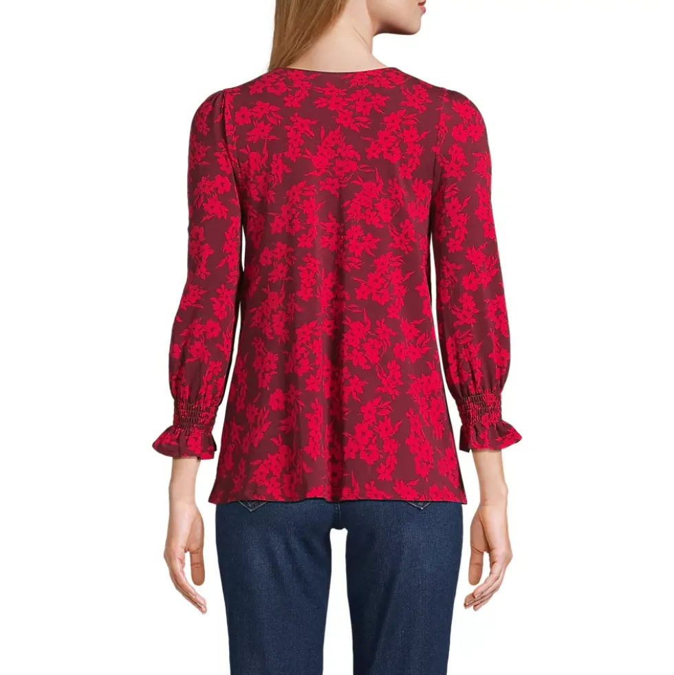 Women's 3/4 Sleeve Lightweight Jersey Button Front Top