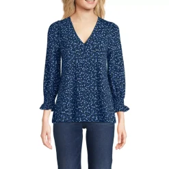 Women's 3/4 Sleeve Lightweight Jersey Button Front Top
