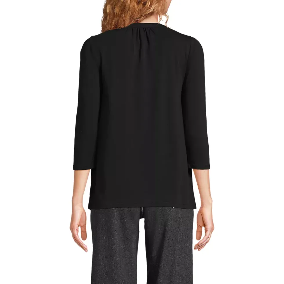Women's 3/4 Sleeve Lightweight Jersey Lattice Detail Top