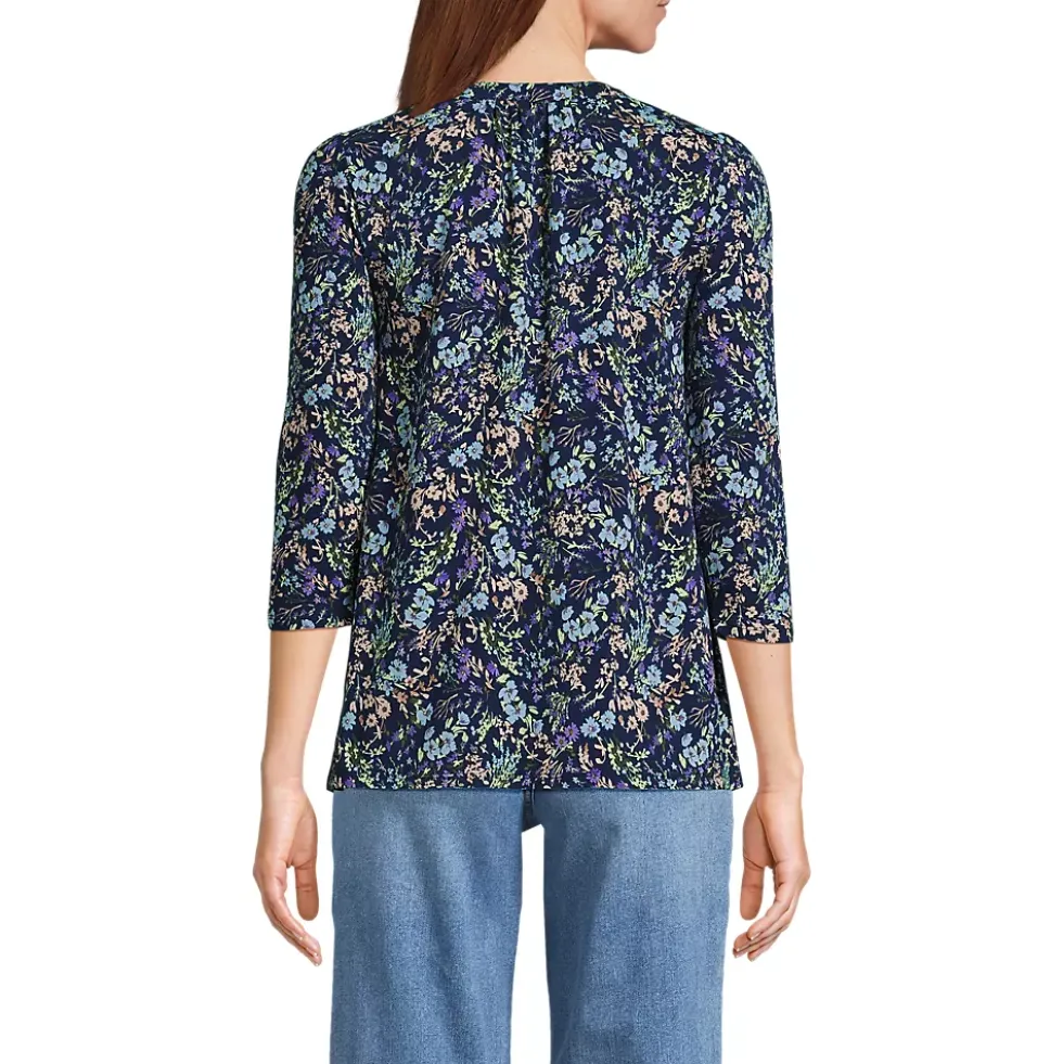 Women's 3/4 Sleeve Lightweight Jersey Lattice Detail Top