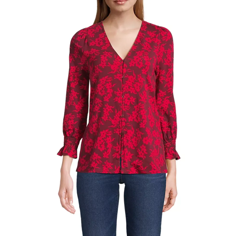 Women's 3/4 Sleeve Lightweight Jersey Button Front Top