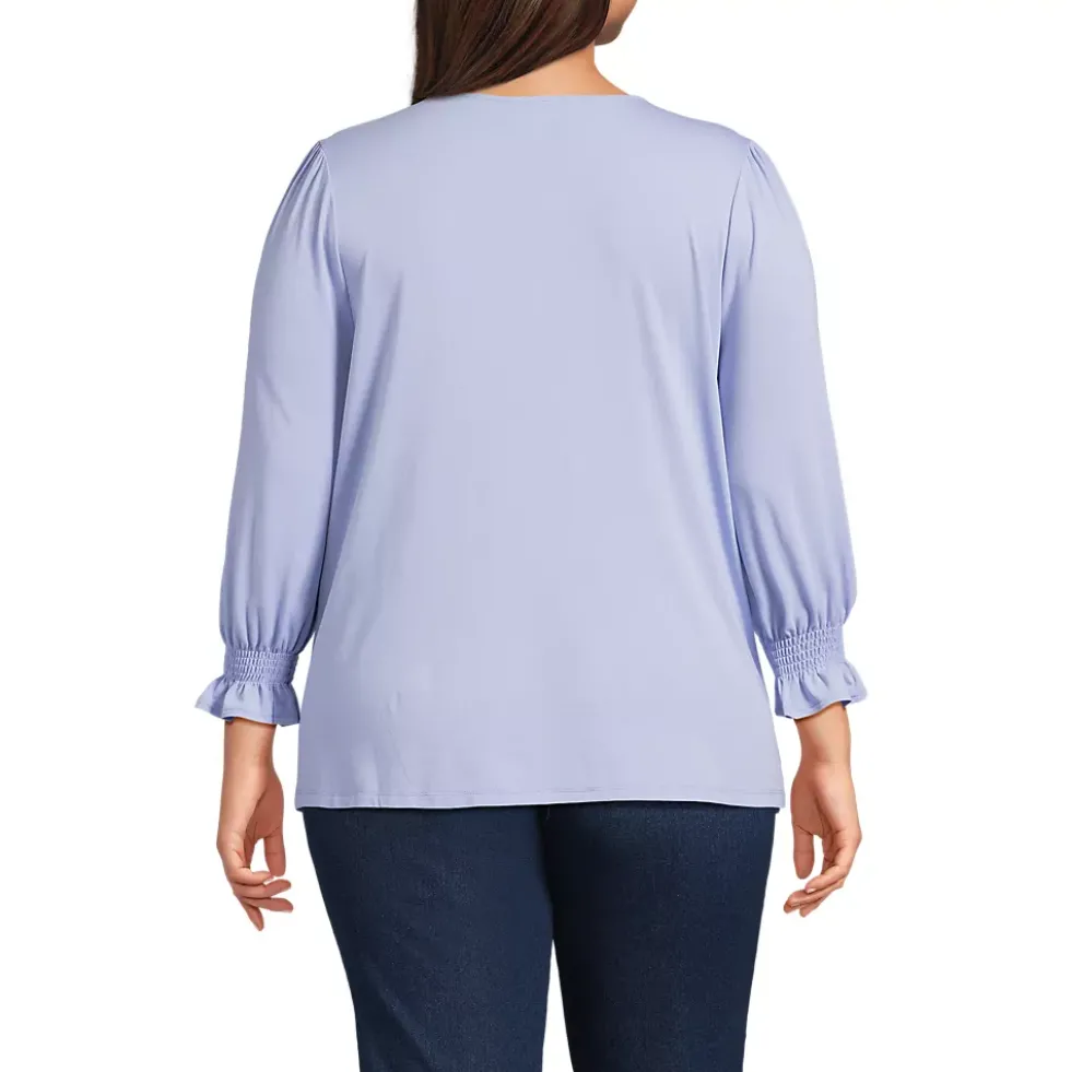 Women's 3/4 Sleeve Lightweight Jersey Button Front Top