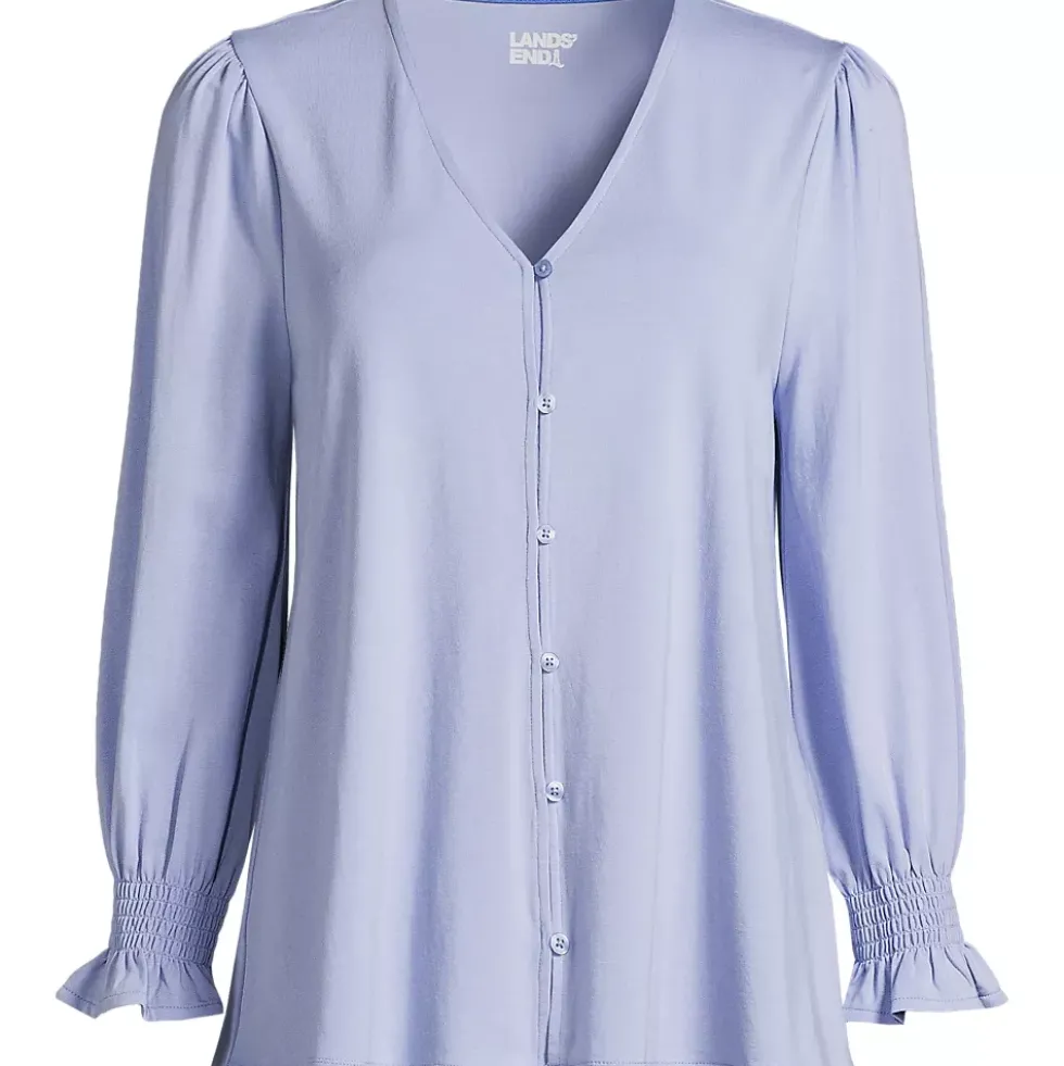 Women's 3/4 Sleeve Lightweight Jersey Button Front Top