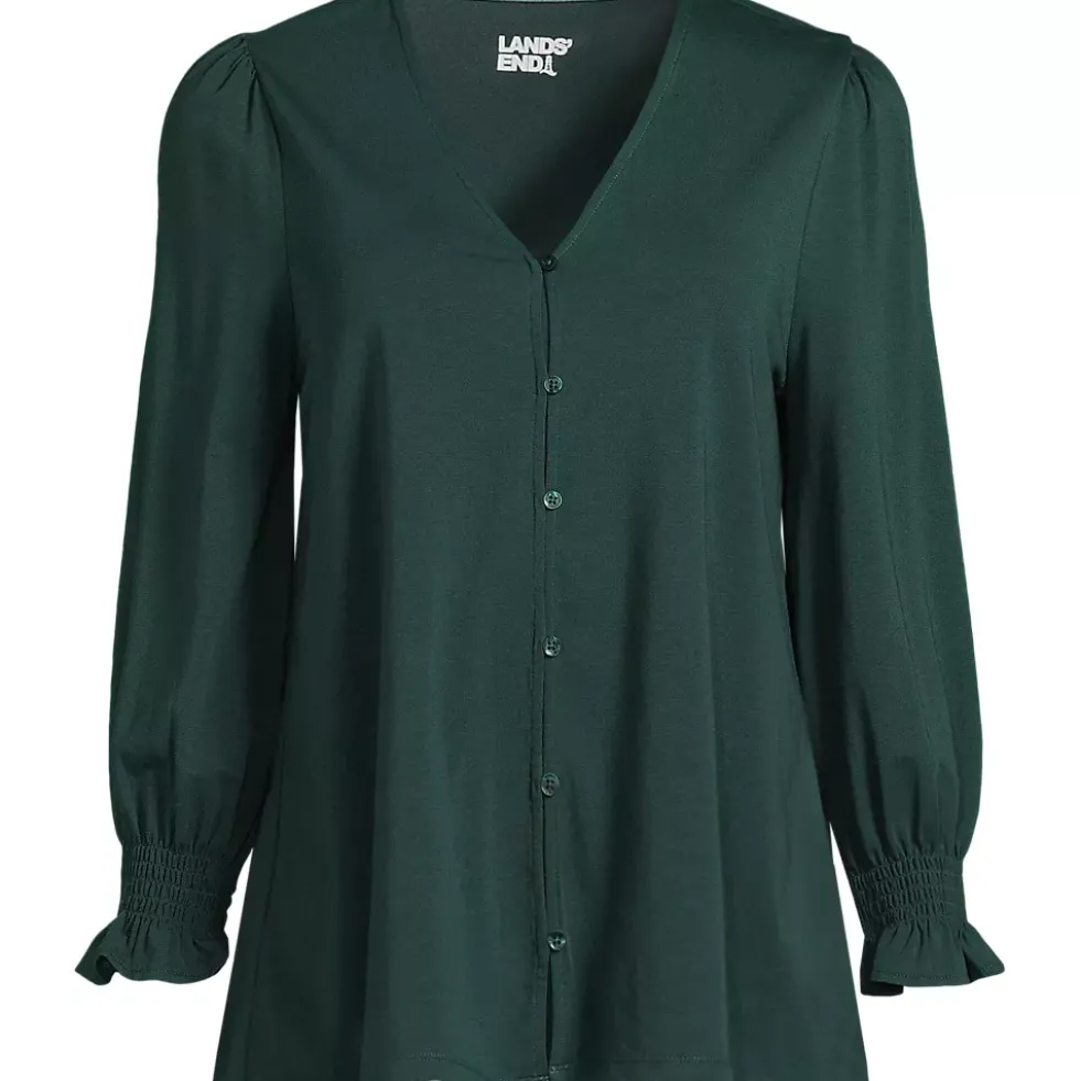 Women's 3/4 Sleeve Lightweight Jersey Button Front Top
