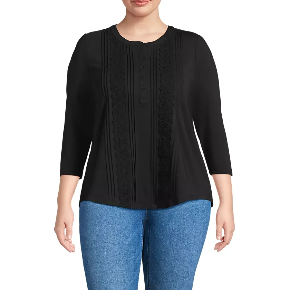 Women's 3/4 Sleeve Lightweight Jersey Embellished Top
