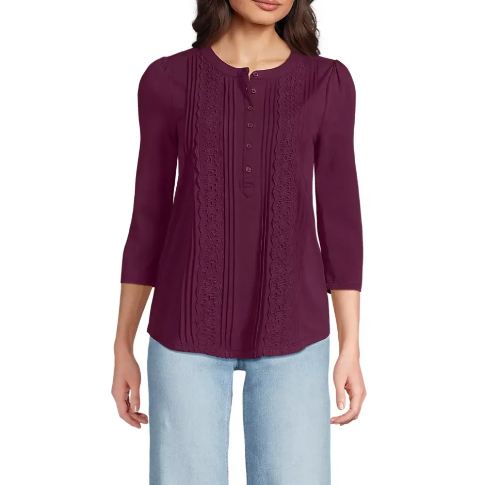 Women's 3/4 Sleeve Lightweight Jersey Embellished Top