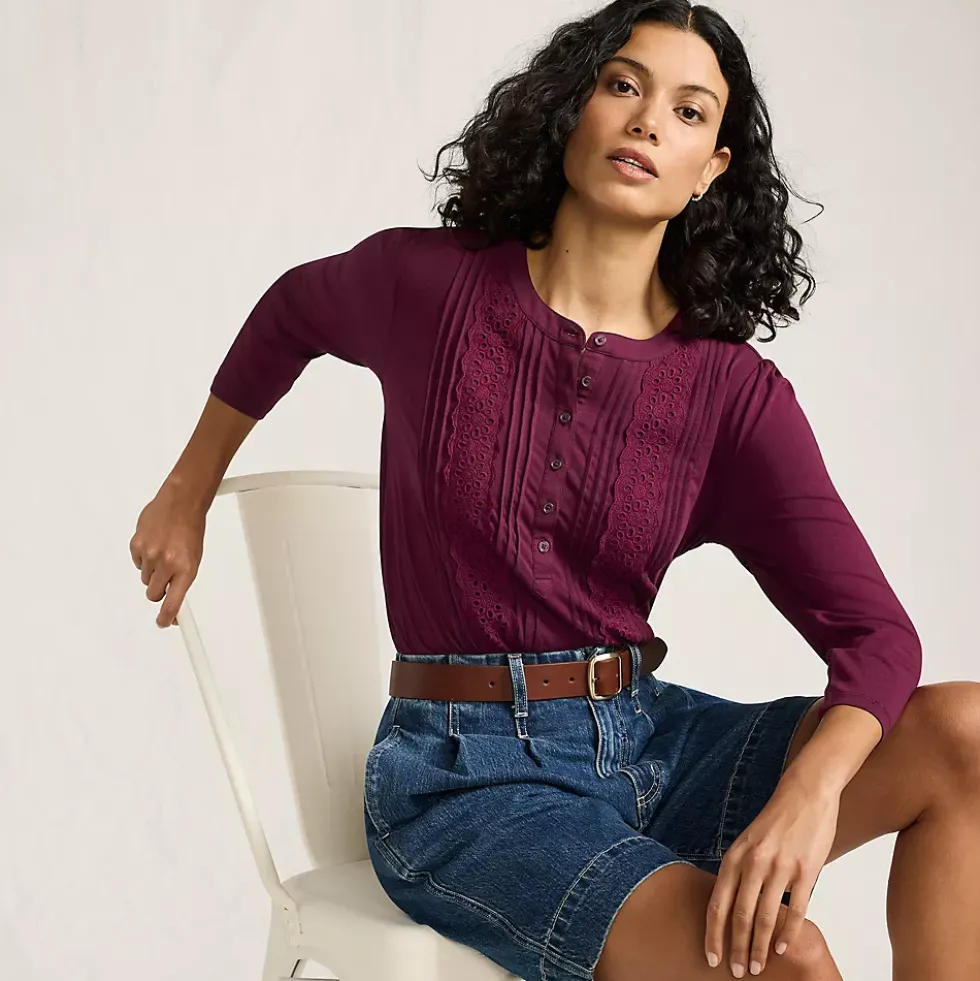 Women's 3/4 Sleeve Lightweight Jersey Embellished Top