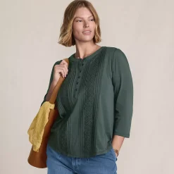 Women's 3/4 Sleeve Lightweight Jersey Embellished Top