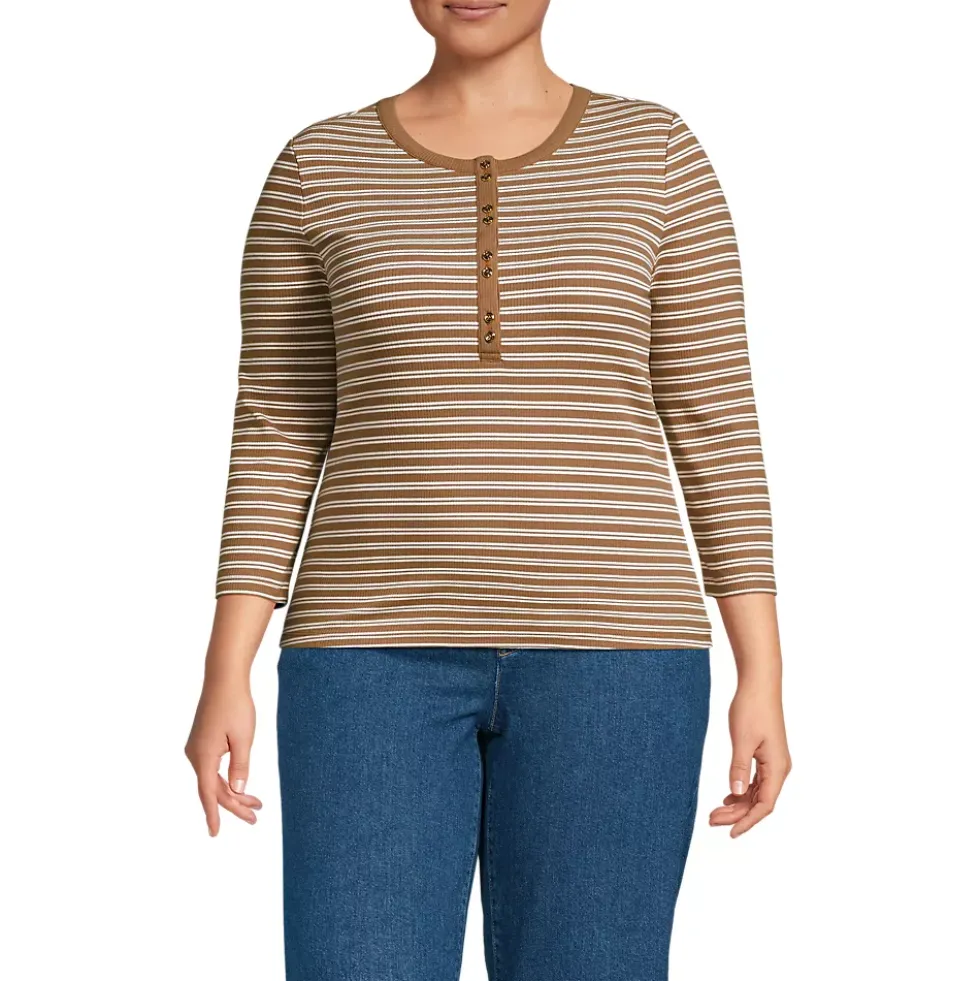 Women's 3/4 Sleeve Polished Rib Henley Top