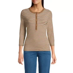 Women's 3/4 Sleeve Polished Rib Henley Top