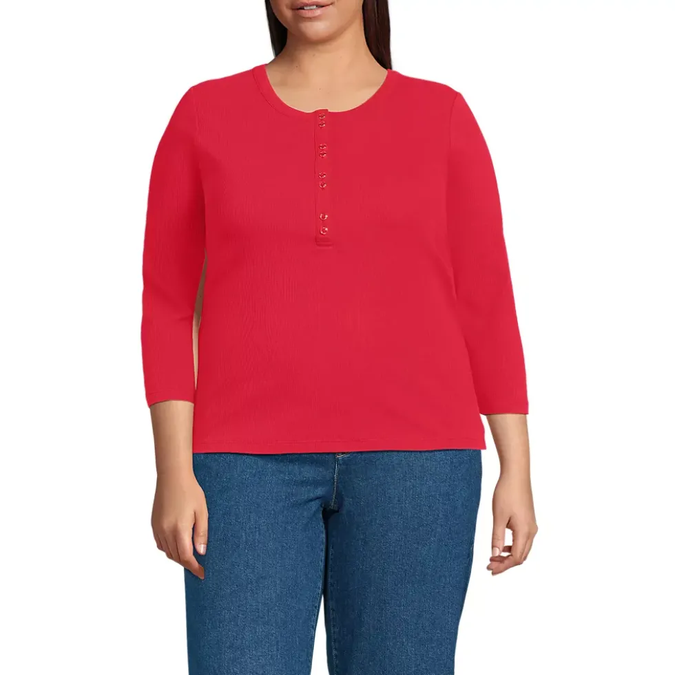 Women's 3/4 Sleeve Polished Rib Henley Top