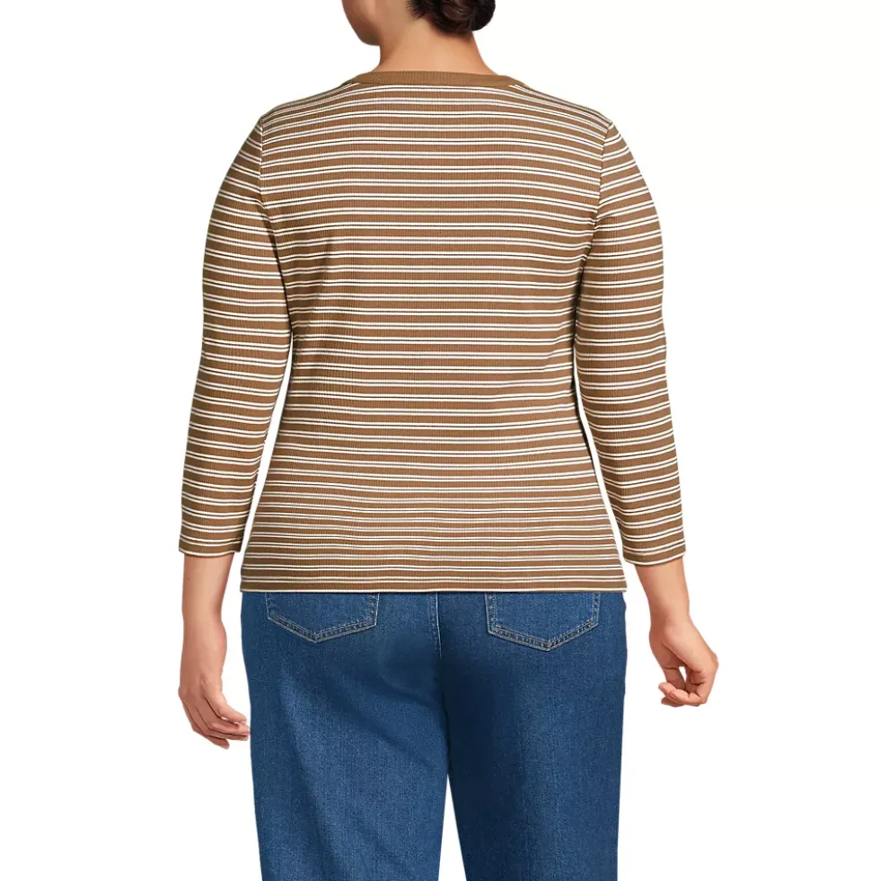 Women's 3/4 Sleeve Polished Rib Henley Top