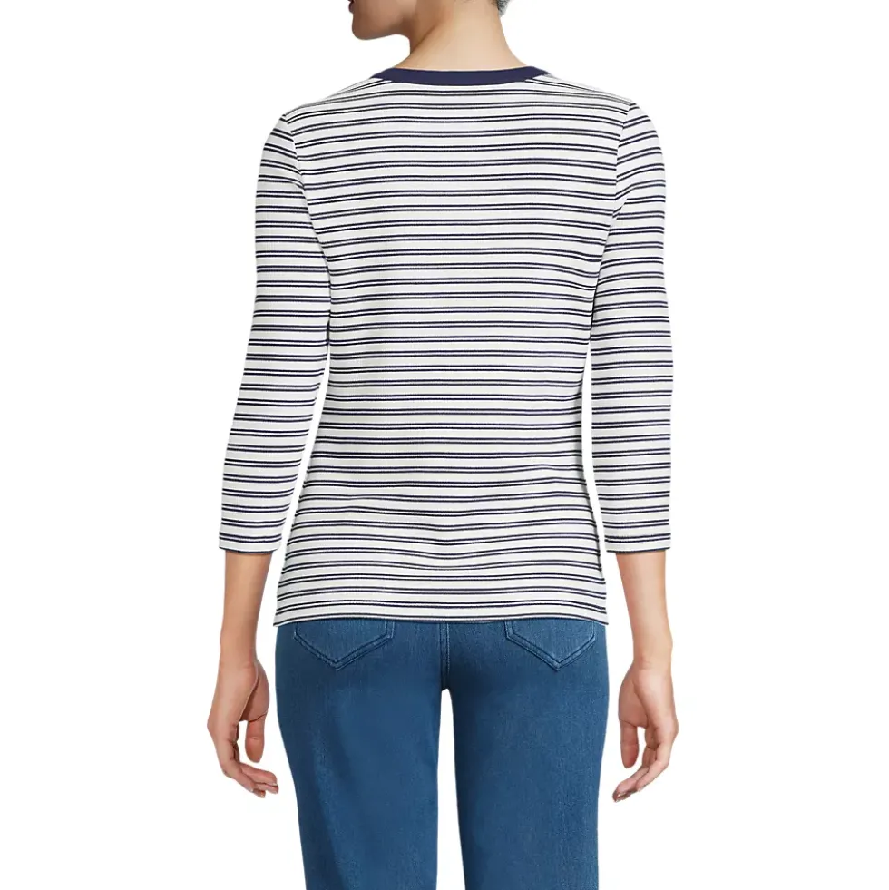 Women's 3/4 Sleeve Polished Rib Henley Top