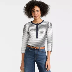 Women's 3/4 Sleeve Polished Rib Henley Top