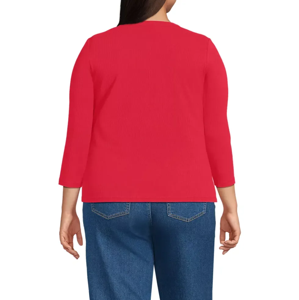 Women's 3/4 Sleeve Polished Rib Henley Top