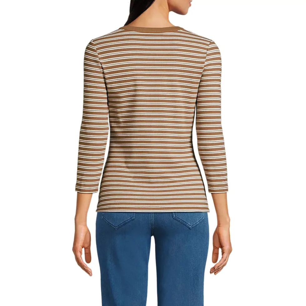 Women's 3/4 Sleeve Polished Rib Henley Top