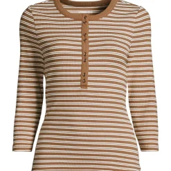 Women's 3/4 Sleeve Polished Rib Henley Top