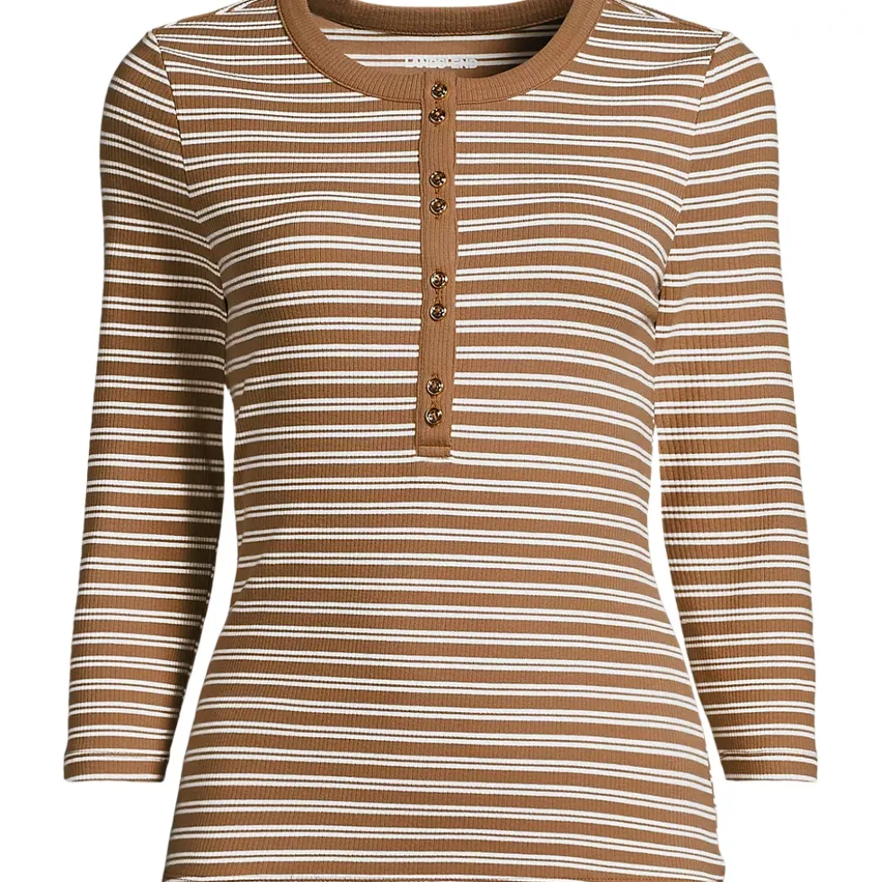 Women's 3/4 Sleeve Polished Rib Henley Top