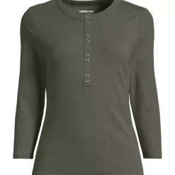 Women's 3/4 Sleeve Polished Rib Henley Top