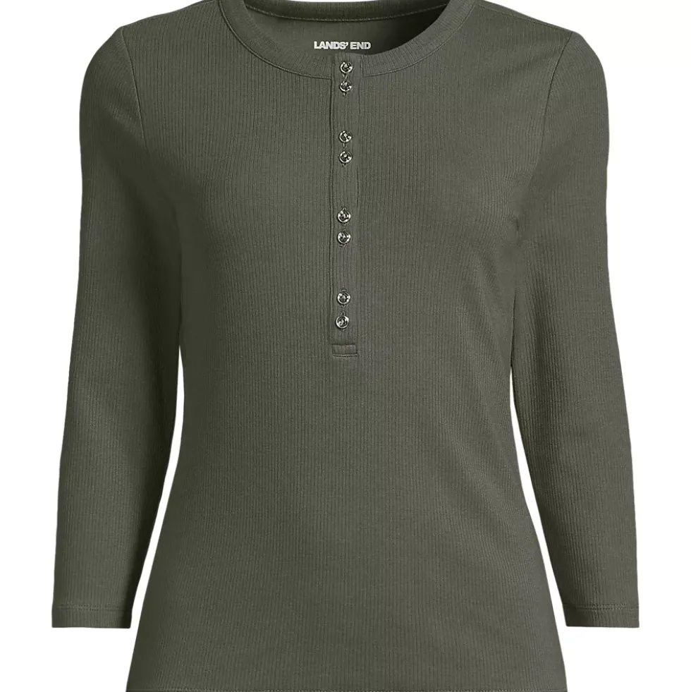 Women's 3/4 Sleeve Polished Rib Henley Top