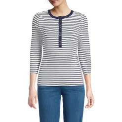 Women's 3/4 Sleeve Polished Rib Henley Top