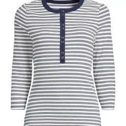 Women's 3/4 Sleeve Polished Rib Henley Top