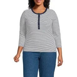 Women's 3/4 Sleeve Polished Rib Henley Top