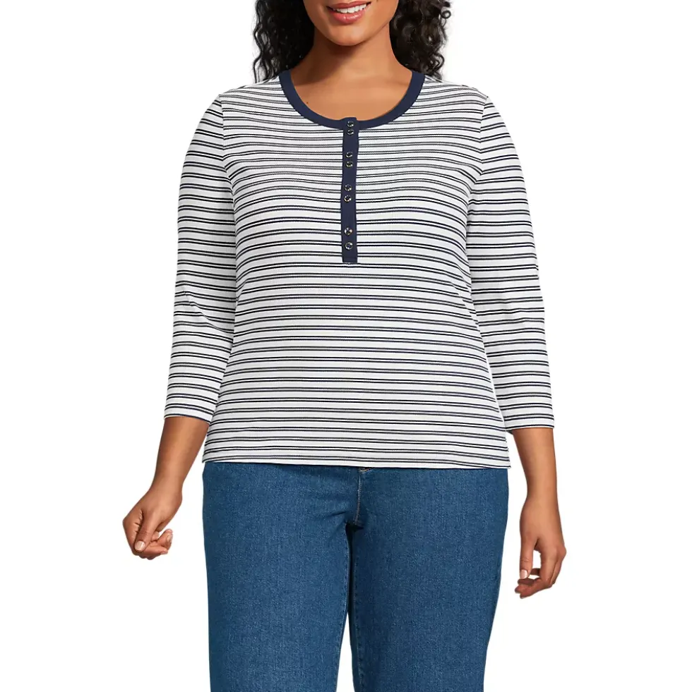Women's 3/4 Sleeve Polished Rib Henley Top