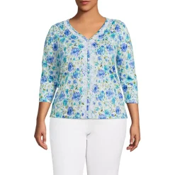 Women's 3/4 Sleeve Slub V-neck Lace Trim Top